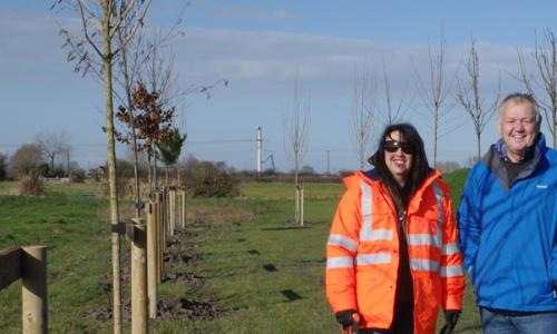 Estelle Slater and Tim Moxey by 2000th tree planted on Hinkley Connection Project