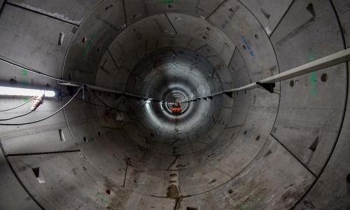 Cart in the distance inside new Humber pipeline tunnel