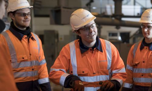 Nathan Hunt with fellow apprentices wearing PPE - used for the National Grid story 'Nathan Hunt: the apprentice with energy'