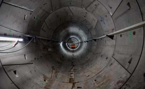 Cart in the distance inside new Humber pipeline tunnel