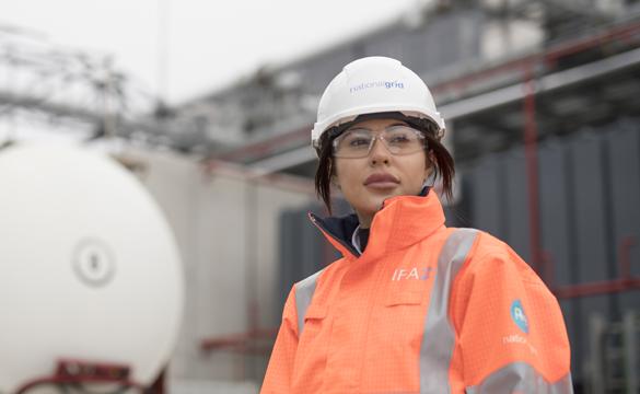 Female engineer in PPE for launch of National Grid Ventures IFA2 Interconnector