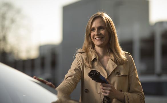National Grid's Smart Meter Business Lead Laura Rainey charging EV for Green Collar Jobs story