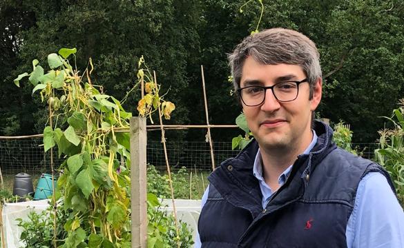 Photo of Matthew Goldberg in his allotment for National Grid's Green Collar Jobs series