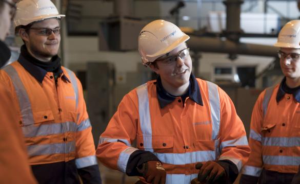 Nathan Hunt with fellow apprentices wearing PPE - used for the National Grid story 'Nathan Hunt: the apprentice with energy'