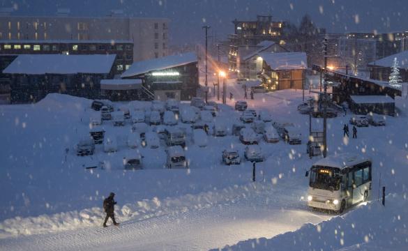Road and buildings in snow for National Grid article