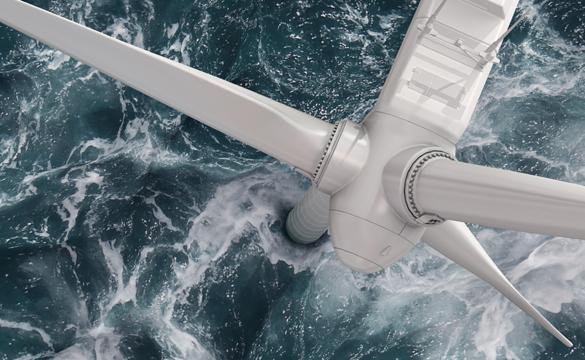 Wind turbine in the sea seen from above - for National Grid's multi-purpose interconnector (MPI) story