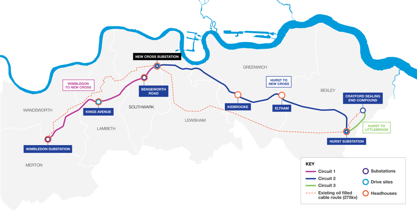 Map of London Power Tunnels II project