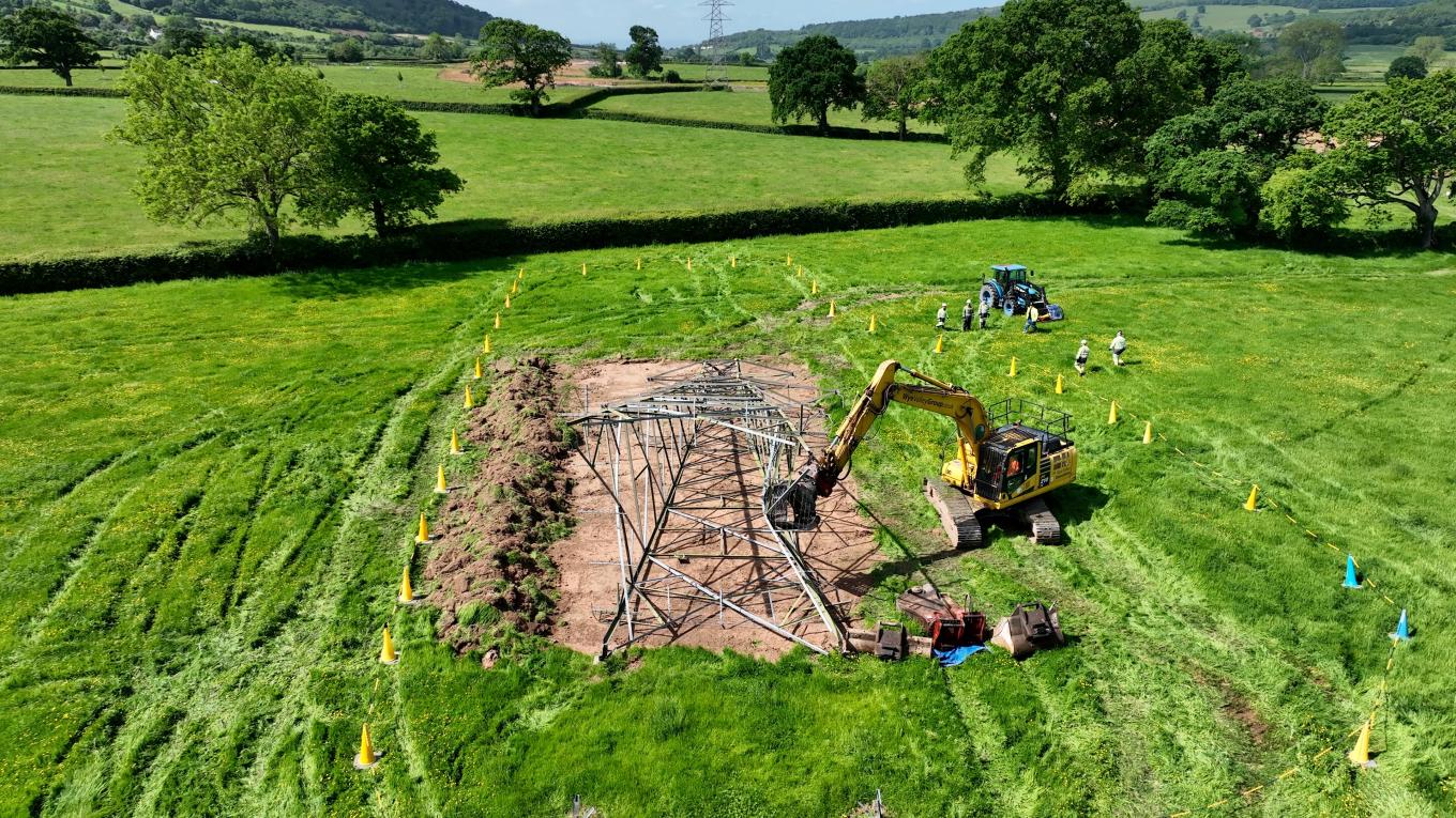 Mendip hills pylon removal.jpg Pylon felling in Mendip Hills