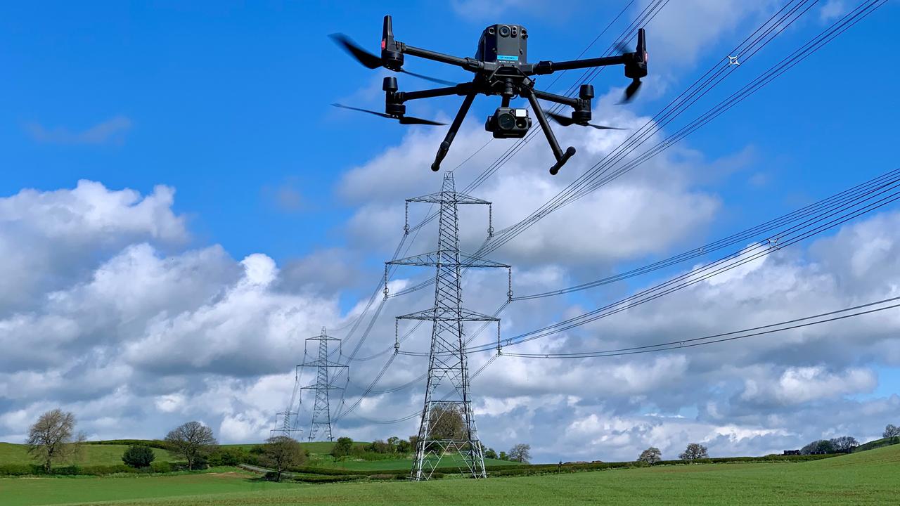 National Grid drones.jpg Drone inspecting electricity transmission pylons and overhead lines
