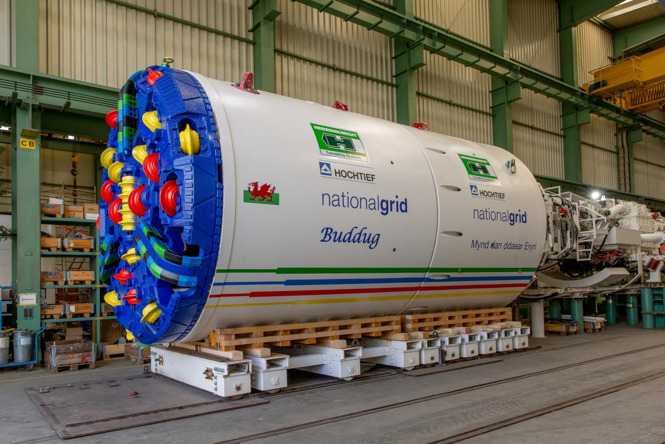 EVIP TBM in Germany.jpg Eryri VIP Tunnel Boring Machine with National Grid livery in Germany waiting to be transported to North Wales